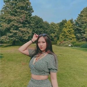 Urban Outfitters Green Floral Crop Top and Skirt Set